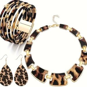 Leopard Print Jewelry Set with Gold Accents